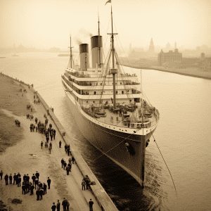 Christy oceanliner nearing New York harbor in 1900 birds eye wi 388e6629 0955 46e2 a0be b48e54f17a4b